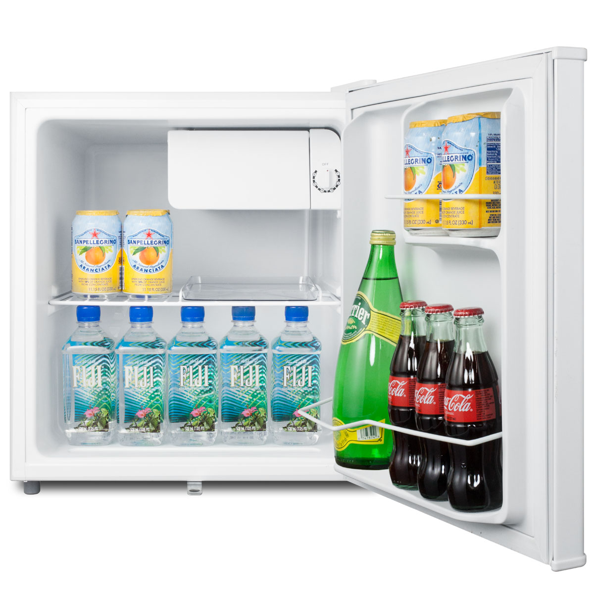 Compact refrigerator-freezer with front-mounted lock for general purpose use; replaces S19L